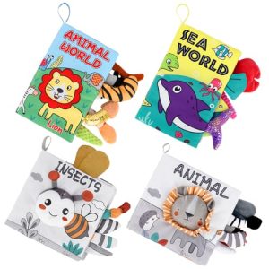 Bebamour Baby Cloth Books for 0-18 Months Soft Cloth Sensory Books for Toddlers Visual Training Baby Early Educational Clothes Book