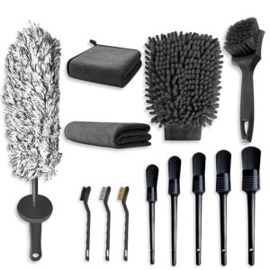 Oiiurly Car Cleaning Kit 13 Pcs Car Washing Set with 40cm Extra Long Alloy Wheel Brush Ddetailing Brushes Tyre Brush Car Wash Mitt for Interior & Exterior Accessories Cleaning of Car Motorcycle Bike