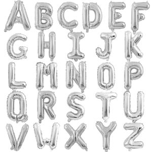 52 Pcs Silver Letter Balloons 16 Inch Mylar Foil Alphabet A-Z Balloon Custom Personalized Phrase Banner Reusable for Birthday Baby Shower Wedding Anniversary Party Decoratio