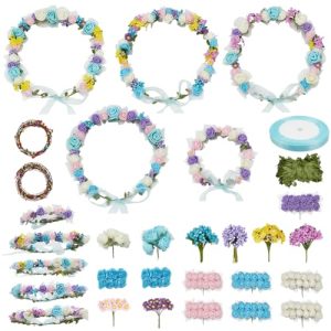 INFUNLY 20Pcs Flower Crowns Making Kit Make Your Own Flower Wreath DIY Flower Crowns Craft Kit Handmade Floral Hair Accessories for Wedding Birthday Party Favours DIY Arts and Crafts