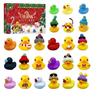 Rubber Duck Advent Calendar 2024 | 24 Upgraded Large Cute Bath Rubber Ducks for Kids | Countdown to Christmas Advent Calendar for Baby | Christmas Decoration Holiday Favors