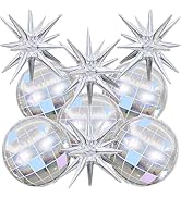 12Pcs Disco Ball Balloons,22Inch 4D Large Foil Disco Balloons with Gold Explosion Star Balloons f...