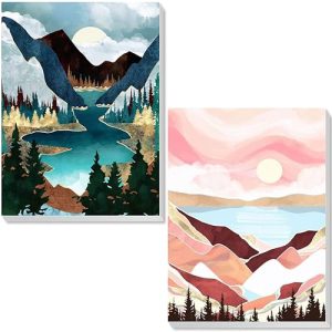Hongyrjy 2 Pack Mountain Paint by Numbers for Adults Framed Canvas-Sunrise Painting Kits for Adults