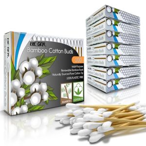 RE-GEN Bamboo Cotton Buds 800 Pack (8x 100pc Box) | 100% Natural Cotton Wool Tips | Biodegradable Compostable Bamboo Ear Buds | Eco-Friendly Recyclable Plastic Free