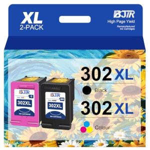 BJTR 302XL ink cartridges black and colour High Yield Remanufactured for HP 302 Ink Cartridges Combo Pack for HP Envy 4520 4527 4525 4523 Deskjet 3630 2130 3636 Officejet 3830 3835 523