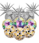 12Pcs Disco Ball Balloons Silver,22Inch 4D Large Foil Disco Balloons with Silver Explosion Star B...