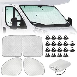 SUPAREE 3Pcs Van Inside Windscreen Sun Shade Thermal Internal Windscreen Covers Front Screen Cover for Motorhome Summer Protector Sun/Heat/UV Compatible with F-iat Ducato/Boxer/Jumpe