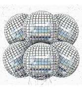6Pcs Disco Ball Balloons,22Inch Silver 4D Large Aluminum Foil Disco Balloons for Birthday Bachelo...
