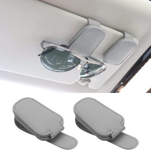 PGETWV Sunglasses Holders for Car Visor - Magnetic Leather Sunglasses Holder and Ticket Card Clip - Car Visor Accessories-car glasses holder-car Sunglasses holder(2PCS Silver Grey)
