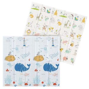 2 Side Design Folding 180x200cm Baby Play Mat Kids Boy Girls Floor Padded Crawling Rug Toddler Playroom Educational Classroom Nursery Bedroom Playmat Foam Carpet (Sea Life 180x200cm)