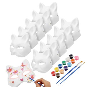Cat Mask 10 PCS Therian Masks White Cat Masks Half Facemasks Blank DIY Halloween Mask Animal Masquerade Cosplay Party