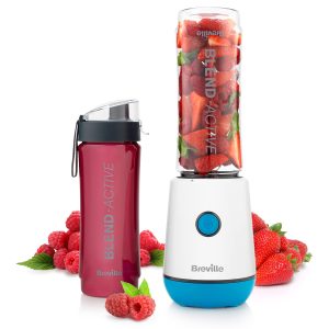 Breville Blend Active Personal Blender & Smoothie Maker | 350W | 2 Portable Blend Active Bottles (600ml) | Leak Proof Lids | White & Blue [VBL249]