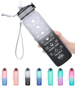 MEITAGIE 1 litre Motivational Sports Water Bottle with Straw & Time Maker