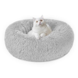 Calming Dog Cat Donut Bed - 19.7in Fluffy Plush Puppy Kitten Cuddler Round Bed