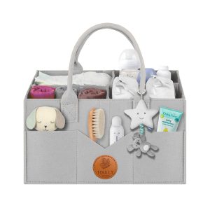 TOULLY Washable Nappy Caddy Organiser with Detachable Compartments - Diaper Changing Table Bag - Nursery & Car Use Newborn Baby Boy & Girl Essentials - Indoor & Outdoor (Light Grey)