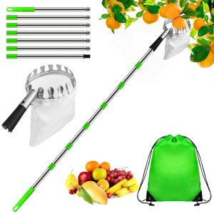 Dreamtop 2.8M Apple Picker with Telescopic Handle Fruit Picker Tool Long Reach Fruit Picker with Pole and Storage Bag Fruit Grabber Easy to Assemble Tree Picker for Orange Cherry Etc