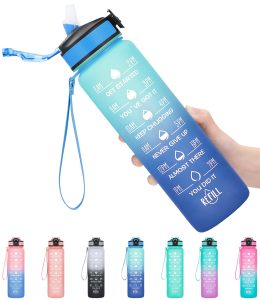 MEITAGIE 1 litre Motivational Sports Water Bottle with Straw & Time Maker