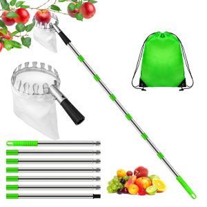 Hysagtek Fruit Picker Apple Picker with Telescopic Handle Fruit Picker Tool 2.8 Meter Long Fruit Picker Tool with Telescopic Pole and Storage Bag Fruit Grabber for Cherry Berry Orange Lemon Pea