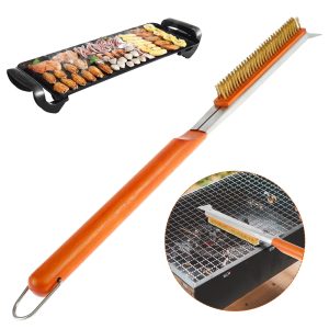 Pizza Oven Brush Barbecue Brushes Wooden Handle Grill Scraper Pizza Stone Cleaning Brush Household Cleaning Brush Pizza Tool for Kitchens Portable Outdoor BBQ Bake Tool (Pizza Oven Brush-Steel wire)