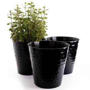 Home Garden Ornaments Pearl Black Plant Pots Indoor 22cm Diameter Set of 3 - Plastic Plant Pot with Pearly Surface - Decorative Flower Pot - Plastic Flower Pots Outside (Ø22cm