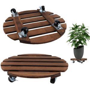 BURNTOP 2 Pack Plant Caddy wooden plant stands outdoor with wheels Brake garden pot stands home indoor and outdoor plant decoration brackets heavy duty rolling plant movers bracket plant dolly