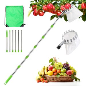 seOSTO Fruit Picker Apple Picker 6 Sections Fruit Harvester 2.6M Long Fruit Picking Tool with Fabric Bag Holder