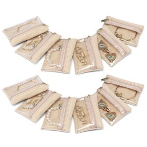 Vlando 12 Pcs Travel Velvet Jewellery Pouch with Zipper Clear Travel Jeweellery Bag Jewellery Travel Organizer for Travel Business Trip