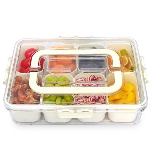 Divided Snack Box with Lid and handle Portable Snacks Storage Container Snack Tray 8 Removable Compartment Box for Snack