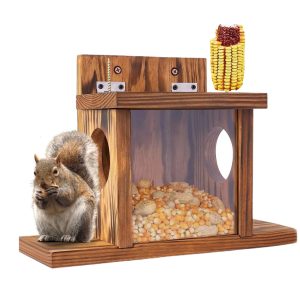 Wood Squirrel Feeder - 35.2x12.8x24 Cm Wooden Chipmunk Feeding House