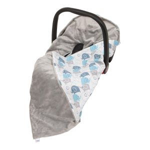 Viculii Double Sided Baby Wrap for car seat | blue elephants + grey baby wrap swaddle cover cosytoes blanket for car seat 100x100cm