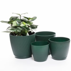 Home Garden Ornaments Swing Green Plant Pots Indoor Set of 4 Sizes 13/15/17/19cm - Plastic Plant Pot with Detachable Plant Saucer - Flower Pots Outside - Flower Pot with Drainage Holes (Green)
