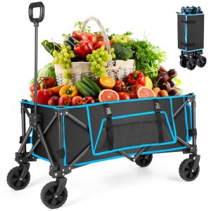 Folding Camping Trolley - Festival Trolley on Wheels Morpilot Portable Foldable Wagon 150lbs Beach Cart Picnic Transporter for Outdoor Shopping Sports Fishing Garden (Black)