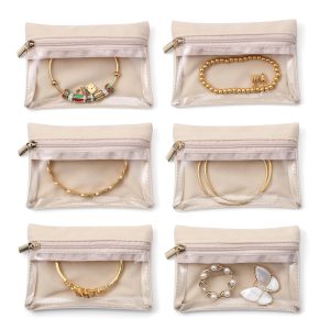 Vlando 6 Pcs Travel Velvet Jewellery Pouch with Zipper Clear Travel Jeweellery Bag Jewellery Travel Organizer for Travel Business Trip