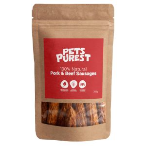 Pets Purest Natural Dog Treat Chews - 100% Healthy Air-Dried Pork & Beef Sausage Meat Treats for Dogs
