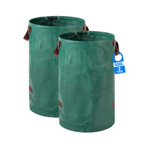 Velway Heavy-duty Garden Waste Bags - 500L x 2Pack Reusable Garden Sacks with Handles - Industrial Fabric for Leaves Trash Debris - Waterproof Garden Rubbish Bags