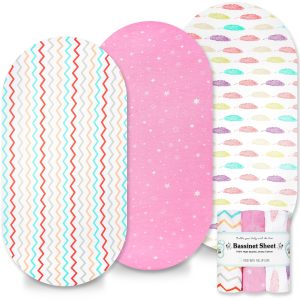 Premium 3-Pack Moses Basket Sheets for Girls -100% Cotton Baby Bassinet Sheets