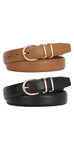 women leather belt gold buckle ladies skinny elastic belt for dress pants thin stretchy waist belt