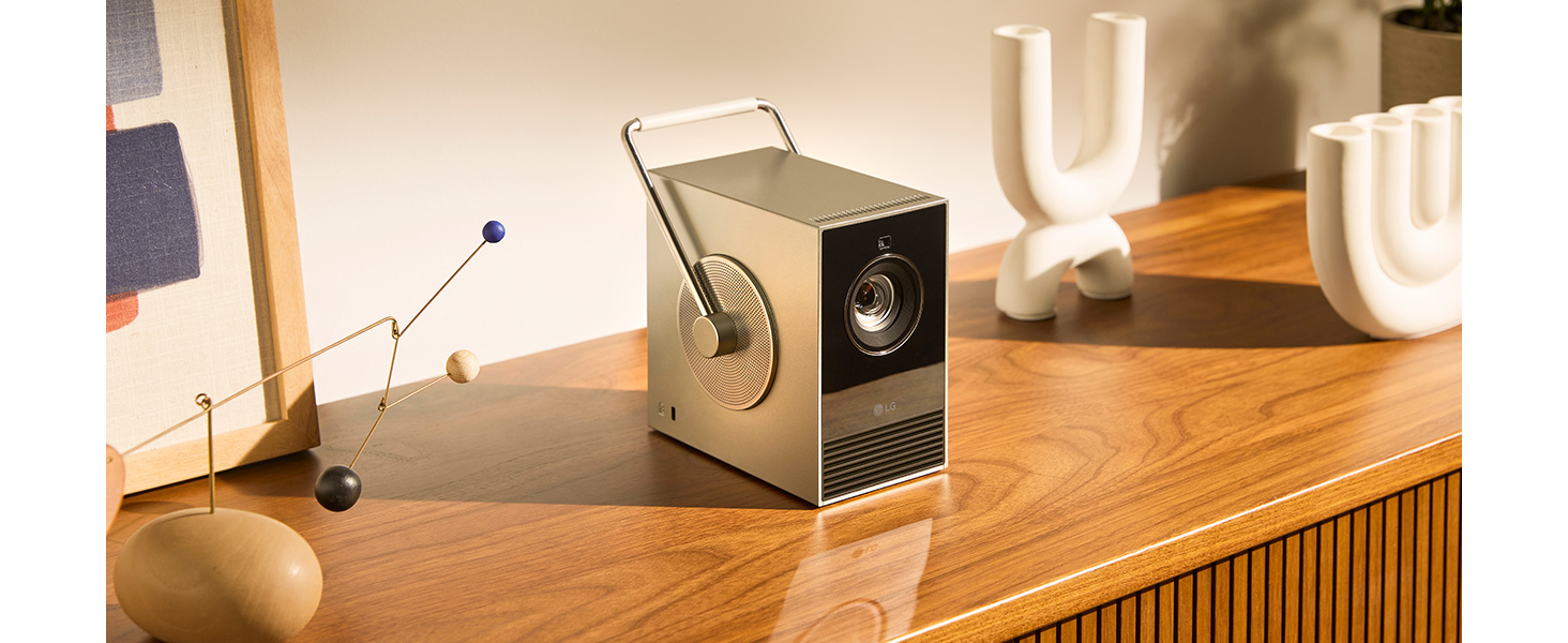 Various usage scenes of LG CineBeam HU710PB - on the tables.