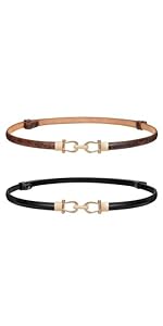 women leather belt gold buckle ladies skinny elastic belt for dress pants thin stretchy waist belt