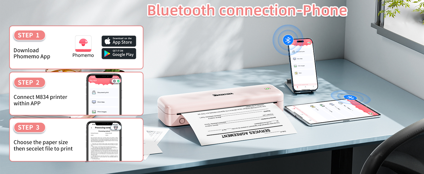 Phomemo m834 APP bluetooth connect print thermal inkless bluetooth portable wireless mobile printer
