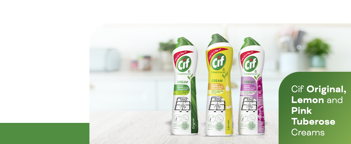 Cif Original, Lemon and Pink Tuberose Cream Cleaners leave your home smelling fresh and clean