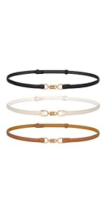 women leather belt gold buckle ladies skinny elastic belt for dress pants thin stretchy waist belt