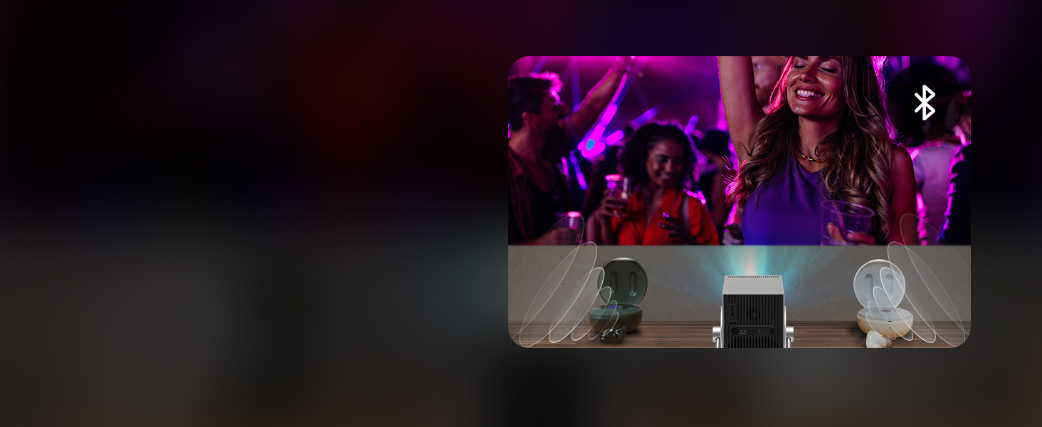 An image of sound emanating from Bluetooth-connected earphones a