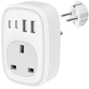UK to European Plug Adapter - UK to EU Euro Europe Schuko 40W USB C Fast Travel Plug Adaptor Grounded USBC Type C Charger for Spain Turkey France Germany Iceland Poland Greece Russia (Type E/F)Tusreda