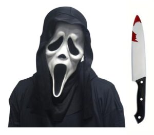 Boolavard 2Pcs Halloween Scary Ghost Mask Knife Set Horror Full Head Skull Mask for Adult Halloween Costume Cosplay Decor Prop