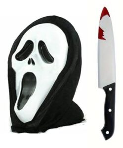 Boolavard Halloween Mask and Knife Scary Ghost Screaming Mask With Shroud for Adult Halloween Cosplay Costume Prop-2PCS