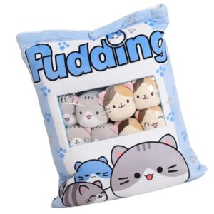 Cute Snack Pillow Stuffed Animal Toys Pudding Pillow Cushion With 8 Removable Cat Dolls | Tabletop Ornaments Children Soft Cat Plush Toy Pudding