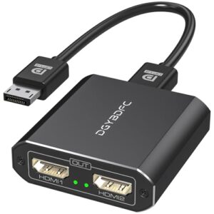 DGYBDFC 4K60Hz Displayport to Dual HDMI Adapter for PC Laptop Graphics Card DP 1.4 to 2 HDMI 2.0 Monitors Extension Display Displayport to HDMI Splitter 1 In 2 Out Hub MST Extend Mode for Windows Only