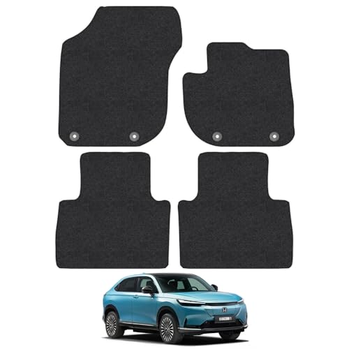 Car Mats for Honda e:Ny1 (2023-Onwards) [WITH FLOOR FIXINGS] Carpet Tailored Fit Car Floor Mats Set Accessory Black Custom Fitted 4 Pieces with Clips - Anti-Slip Backing & Black Trim Edging