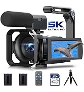 5K Video Camera 56MP Dual Lens Camcorder WiFi IR Night Vision Vlogging Camera for YouTube 16X Dig...